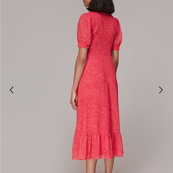 Whistles Shirred Checkerboard Pink Print Midi Dress - Picture 3 of 8